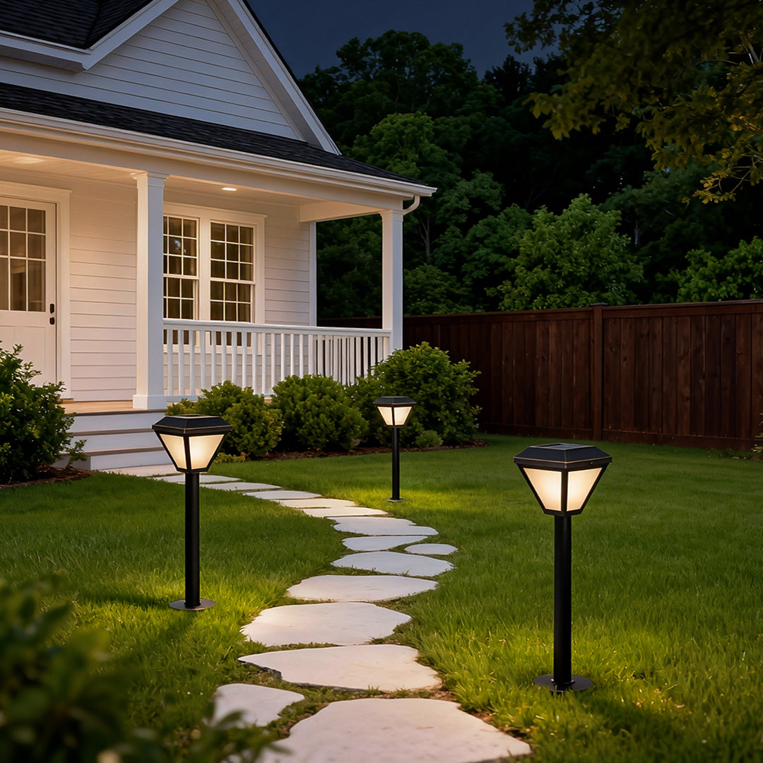 Solar Copper Bollard Path Light with Glass Shade for Garden Walkways
