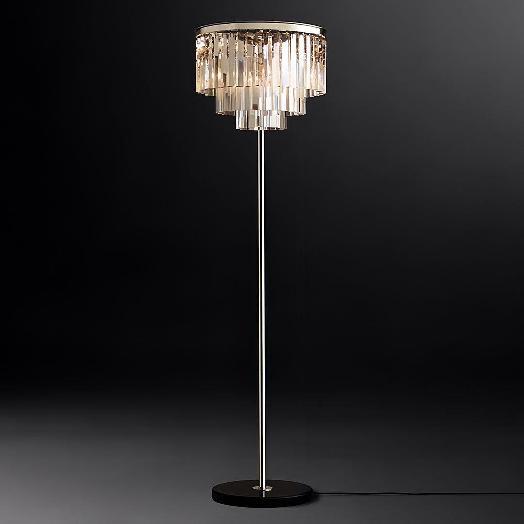 Crystal Floor Lamp with Black Iron Base – American Glamorous Standing Light