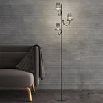 Minimalist Black Contemporary Floor Lamp with Three Glass Shades