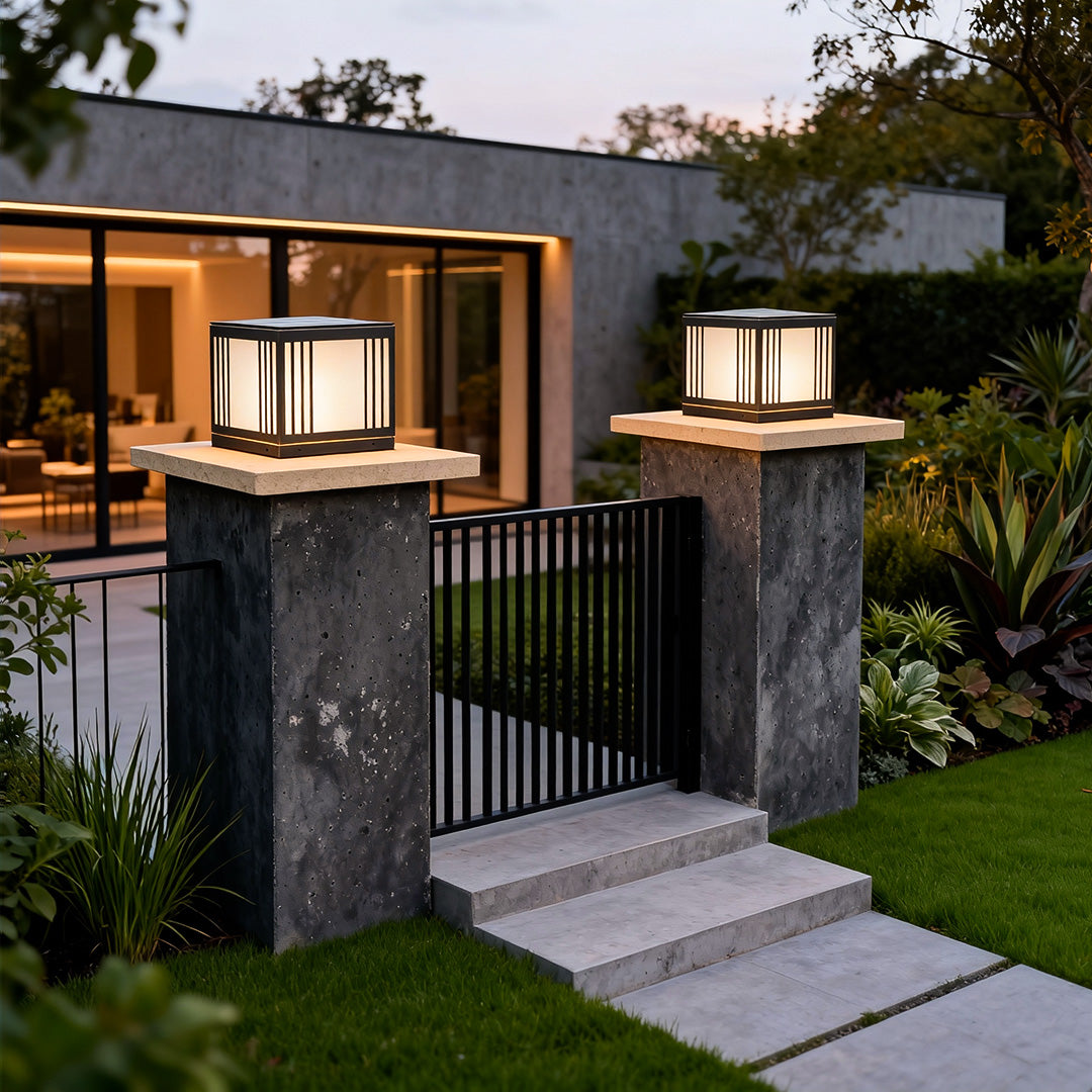 Copper Solar Gate Pillar Light – Modern Square Outdoor Lamp