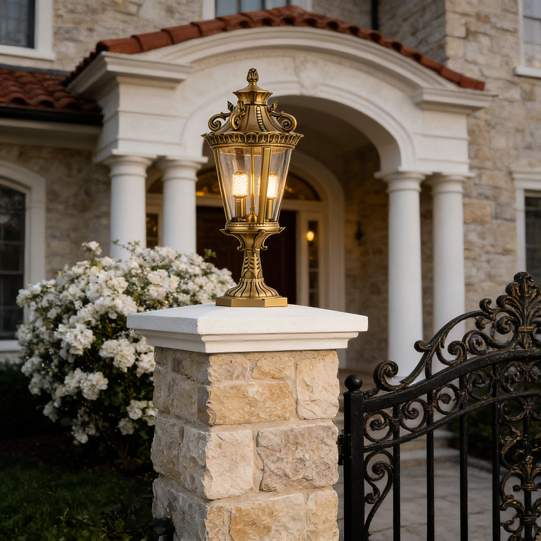 Solid Copper Glass Pillar Light for Outdoor Fence and Garden