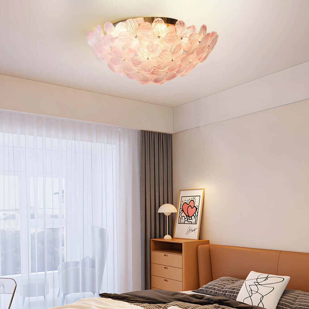 French Petal Glass Semi Flush Mount Ceiling Light in Pastel Hues