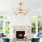 Lumina Gold Crystal Ceiling Fan with Dimmable LED Light, Modern 4-Blade Design