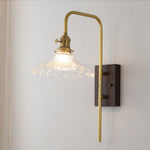 Japanese Retro Wave Glass Wall Sconce with Rubberwood Accent
