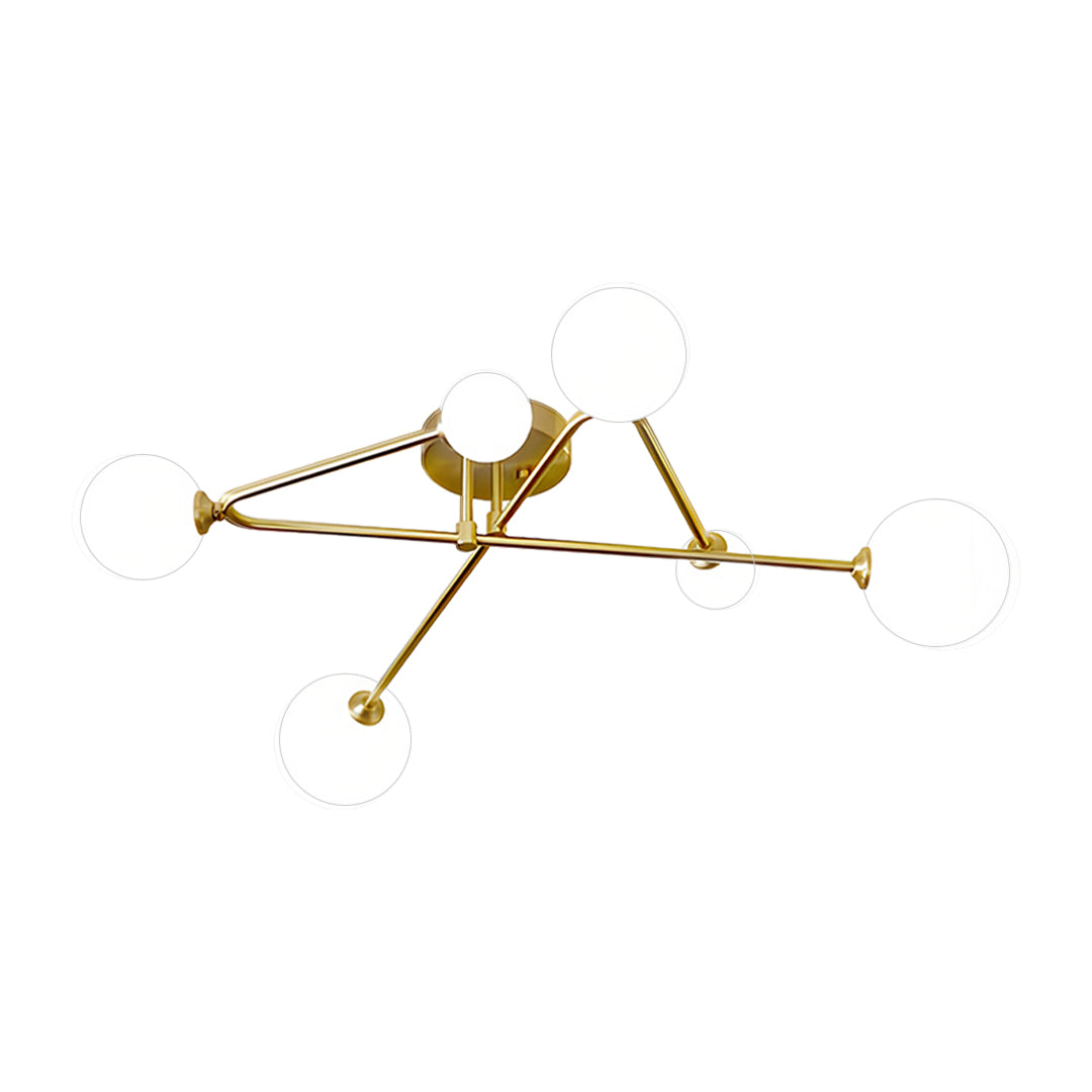 Nordic Gold Semi Flush Mount Ceiling Light with Milk Glass Shades