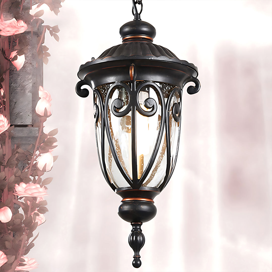 European-Style Black Aluminum Pendant Light with Glass Shade for Outdoor & Indoor Use