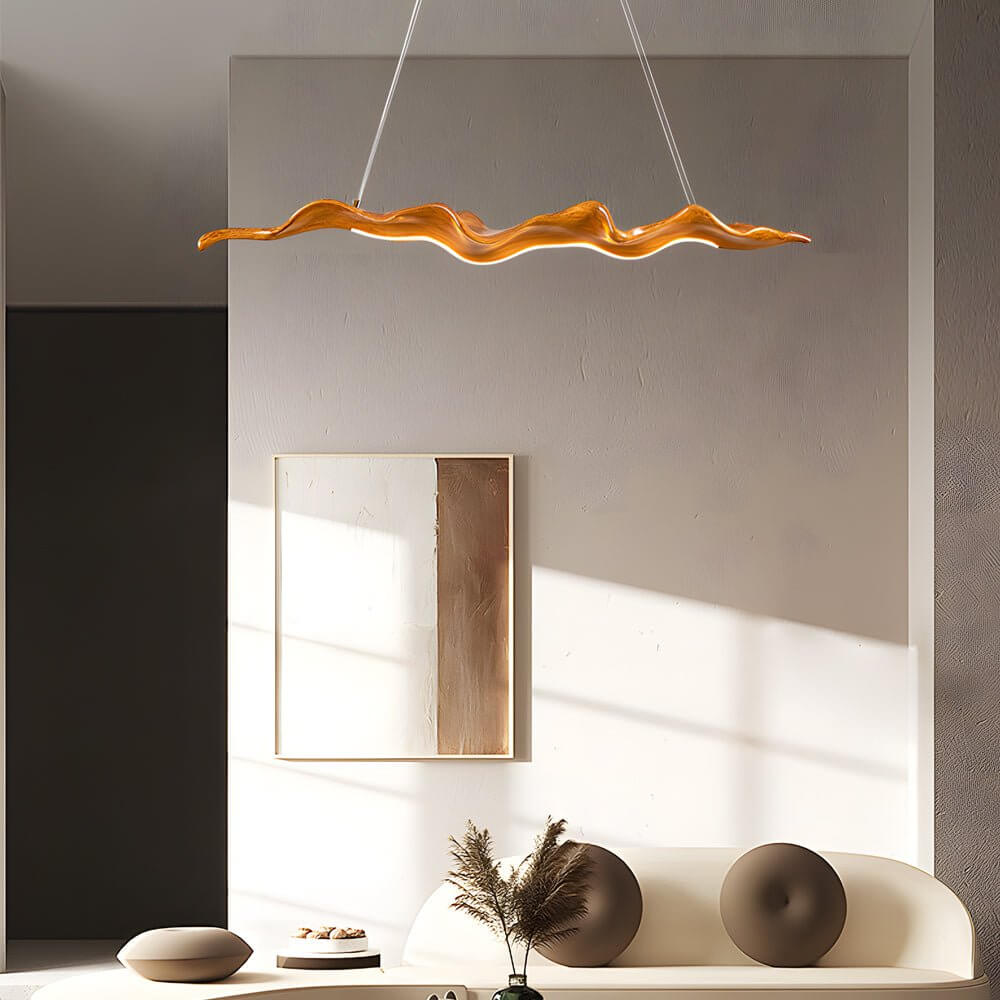 Wave Wood LED Pendant Light – Japanese Minimalist Chandelier