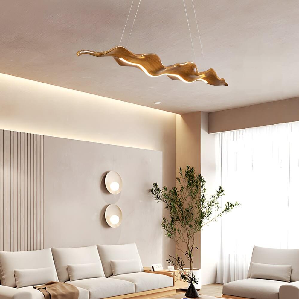 Wave Wood LED Pendant Light – Japanese Minimalist Chandelier