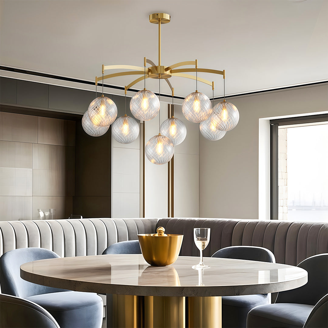 Lumière Moderne Glass Ball Chandelier in Brass, Nickel, or Black