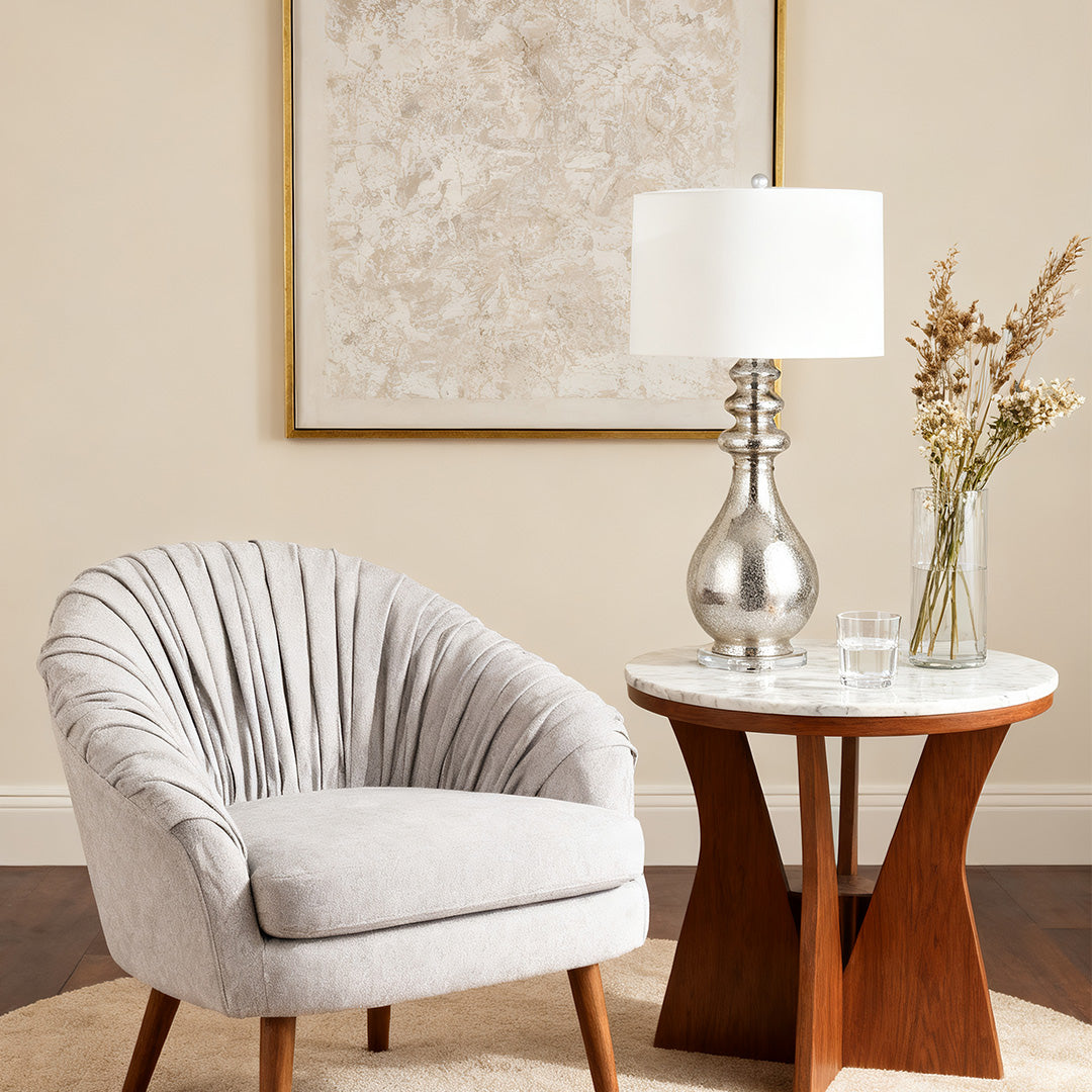 Lumière Argentée Modern Silver Table Lamp with Crystal Glass Shade