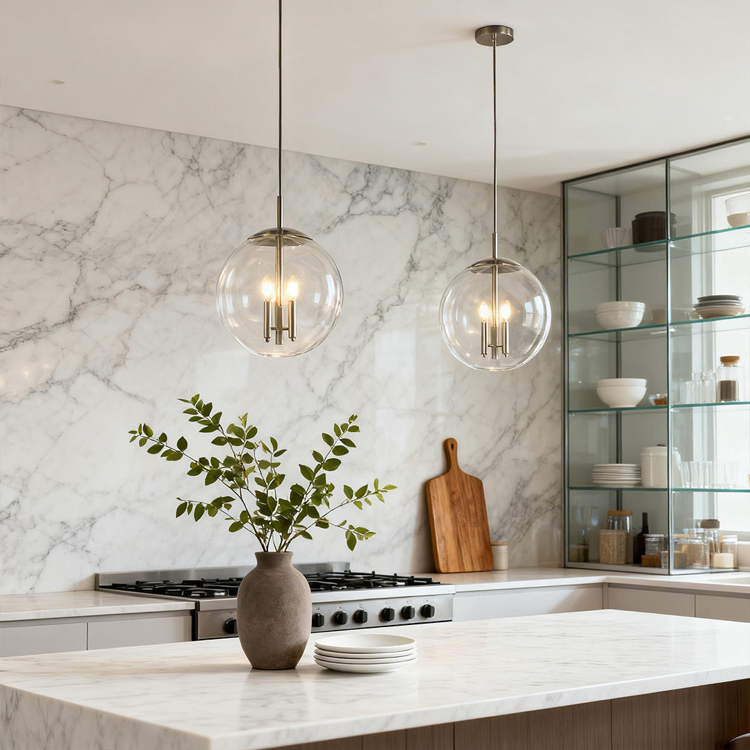 Silver Glass Orb Pendant Light – Modern Adjustable Ceiling Lamp