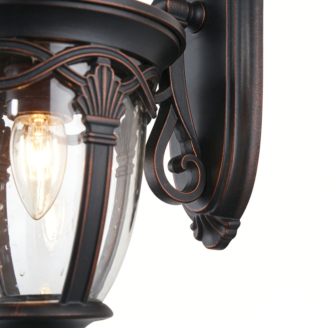 European Outdoor Wall Sconce in Sand-Black Aluminum with Clear Glass Shade