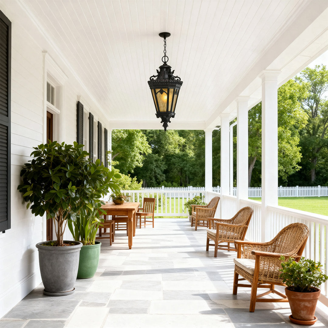 Outdoor Black Aluminum Pendant Light with Clear Glass Shade