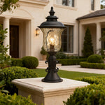 European Classic Outdoor Pillar Gate Light in Sand-Black Aluminum