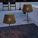 Handwoven Rattan LED Outdoor Floor Lamp with Open-Top Dome Shade