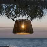 Handwoven Rattan LED Outdoor Floor Lamp with Open-Top Dome Shade