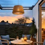 Handwoven Rattan LED Outdoor Floor Lamp with Open-Top Dome Shade