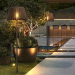Handwoven Rattan LED Outdoor Floor Lamp with Open-Top Dome Shade