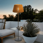 Handwoven Rattan LED Outdoor Floor Lamp with Open-Top Dome Shade