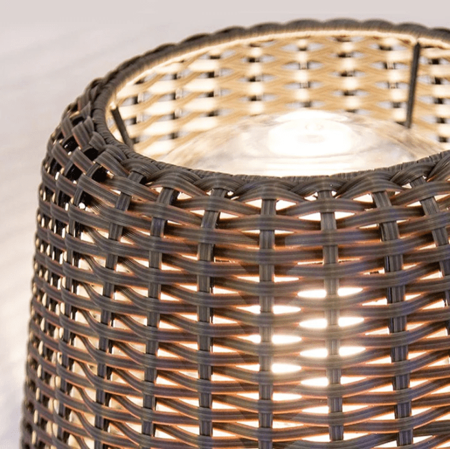 Handwoven Rattan LED Outdoor Floor Lamp with Open-Top Dome Shade