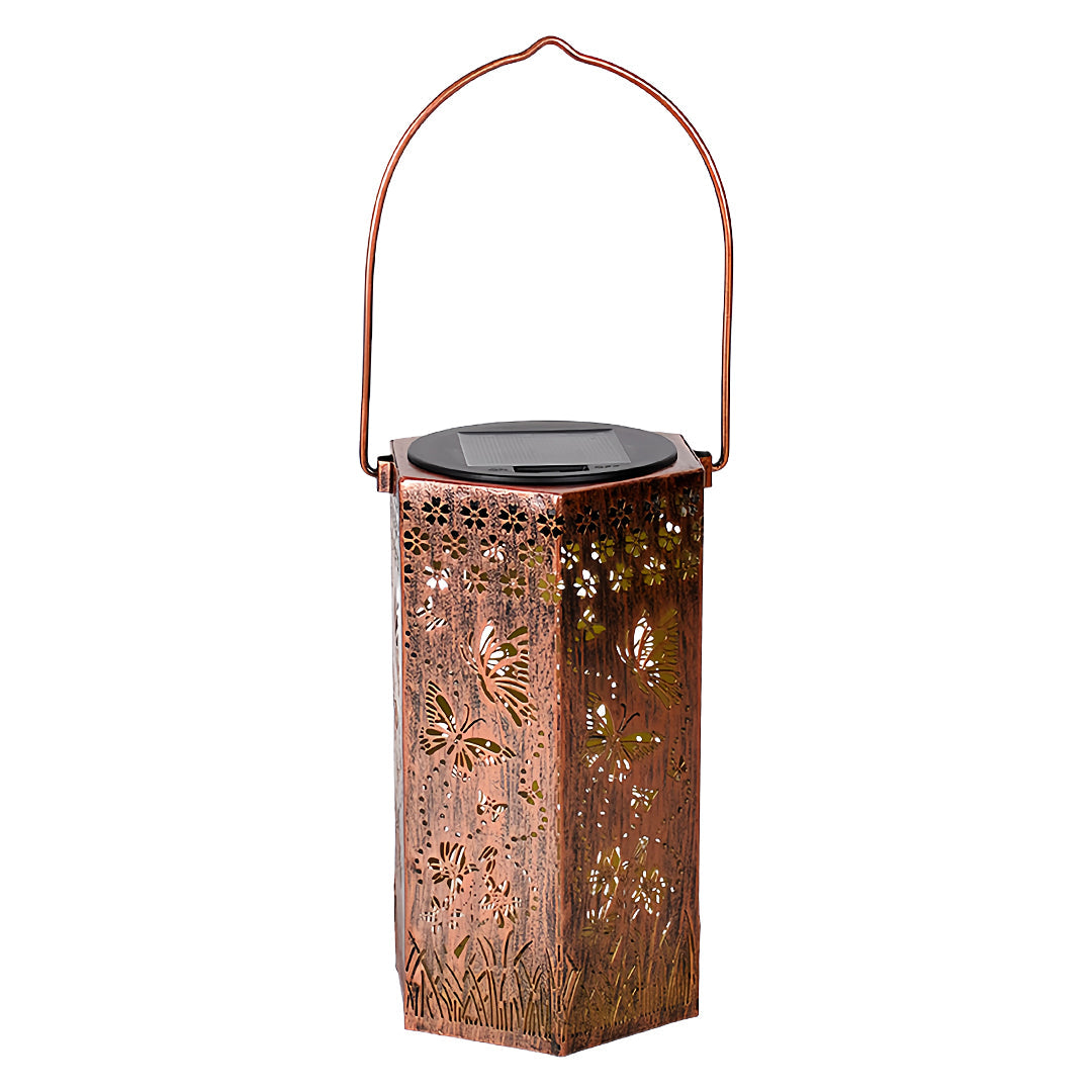 Solar-Powered Wrought Iron Outdoor Lantern with Nature Motifs