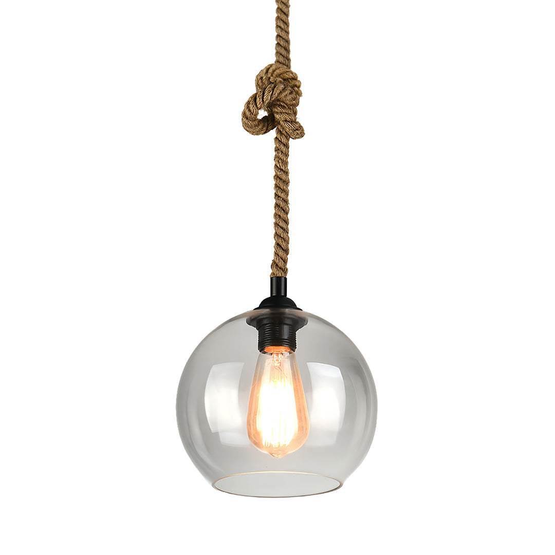 Artisan Glass Pendant Light with Natural Hemp Rope – Minimalist LED Ceiling Lamp