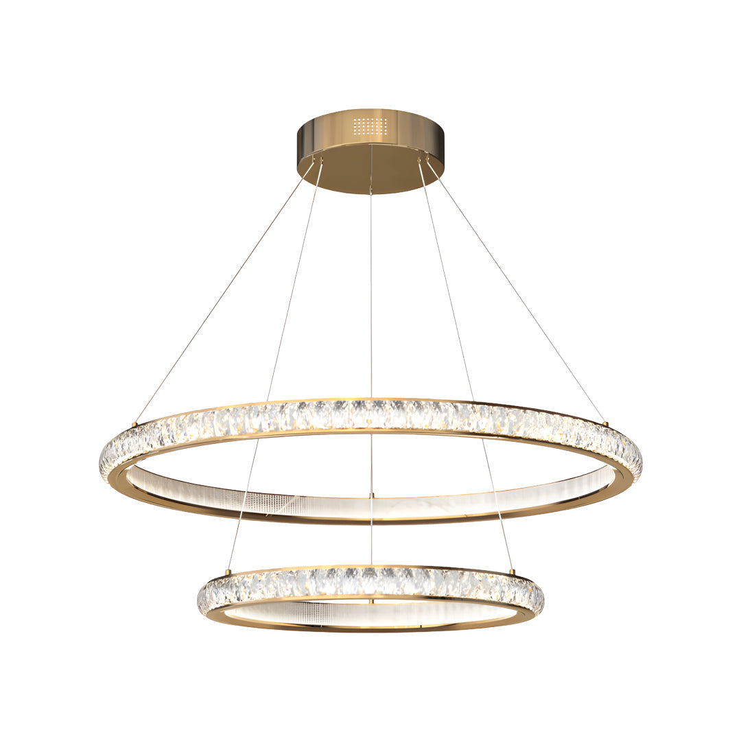 Italian Round Crystal Chandelier in Gold with LED Illumination