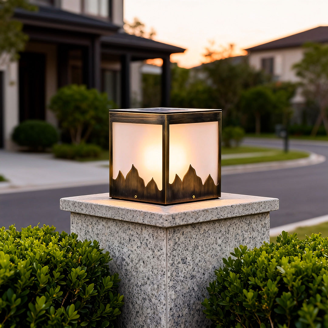 Modern Solar Pillar Lights – Copper Outdoor Square Post Lights