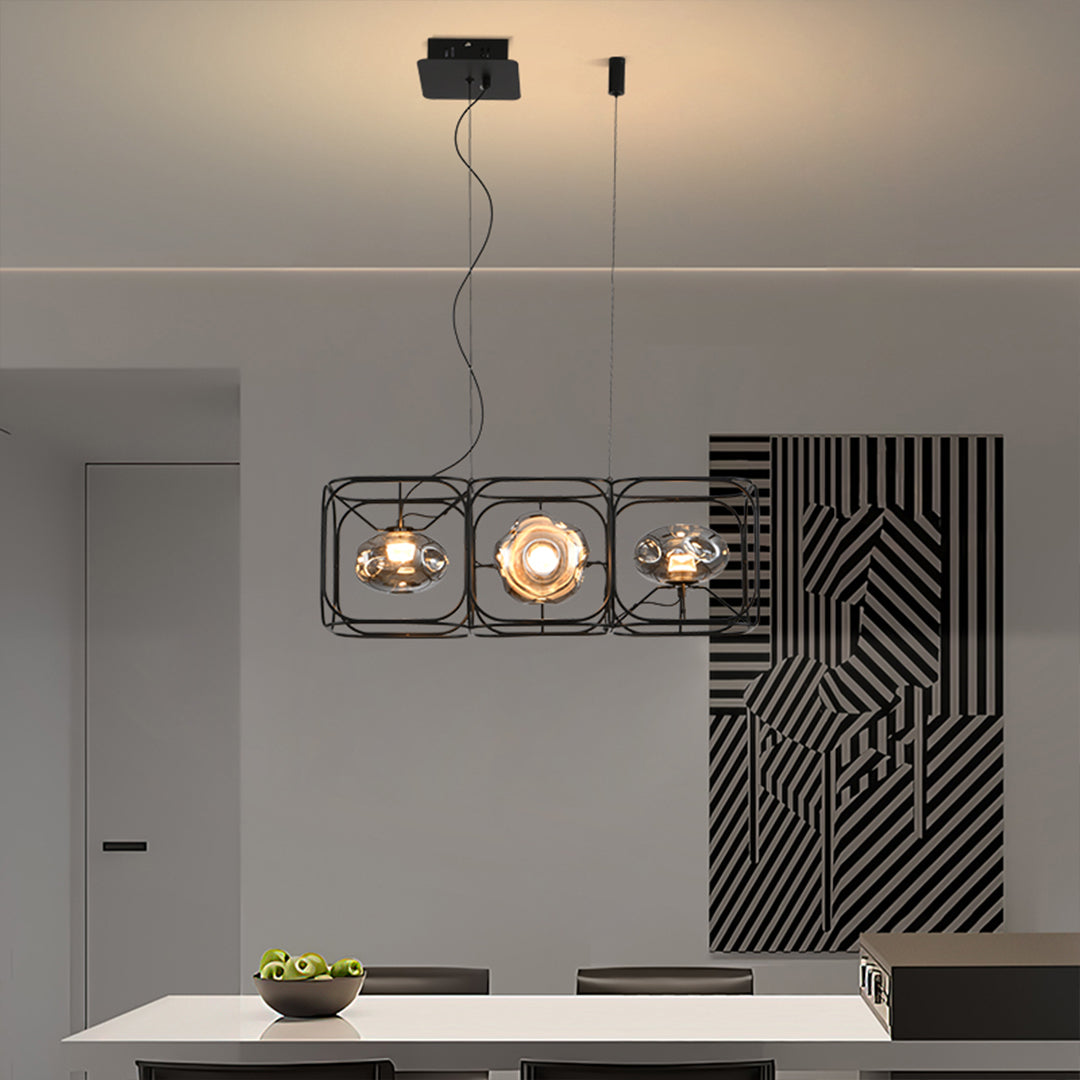 Nordic Square Cage Chandelier – Modern Linear LED Pendant Light