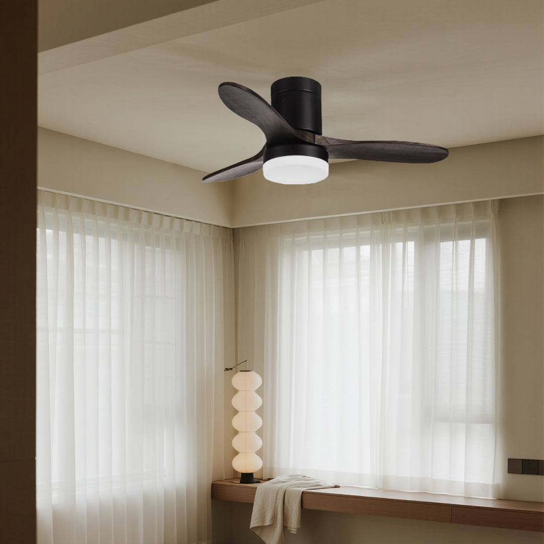 Aria 52" LED Ceiling Fan with Light, Three Solid Wood Blades, Matte Black Iron