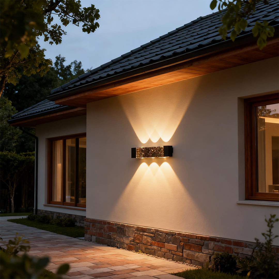 Lumière Cascade Outdoor Crystal Up Down Wall Light in Black Aluminum