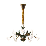 Vintage French Country Floral Iron Chandelier with Glass Shades