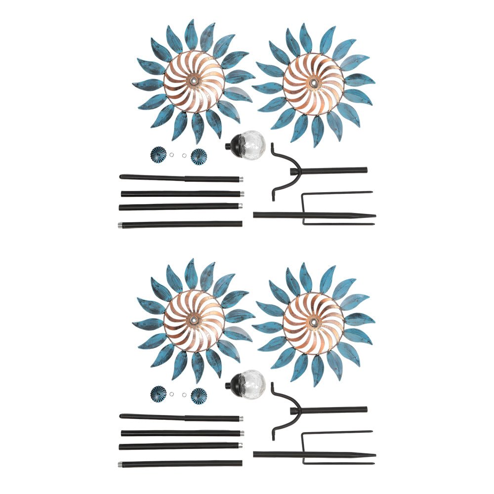 Vintage Iron Solar Wind Spinner Garden Stake Lights, Set of 2