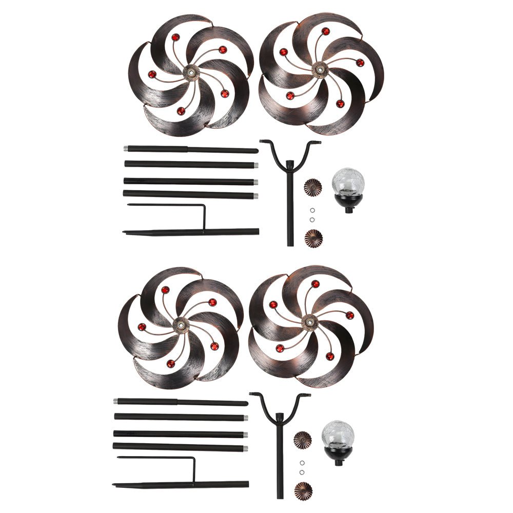 Vintage Iron Solar Wind Spinner Garden Stake Lights, Set of 2