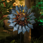 Vintage Iron Solar Wind Spinner Garden Stake Lights, Set of 2
