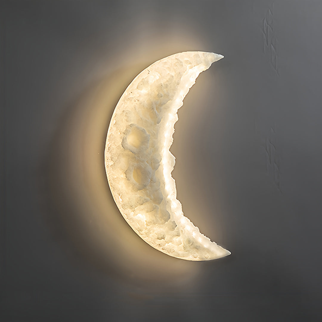 Modern Minimalist Crescent Moon LED Wall Sconce in White Resin