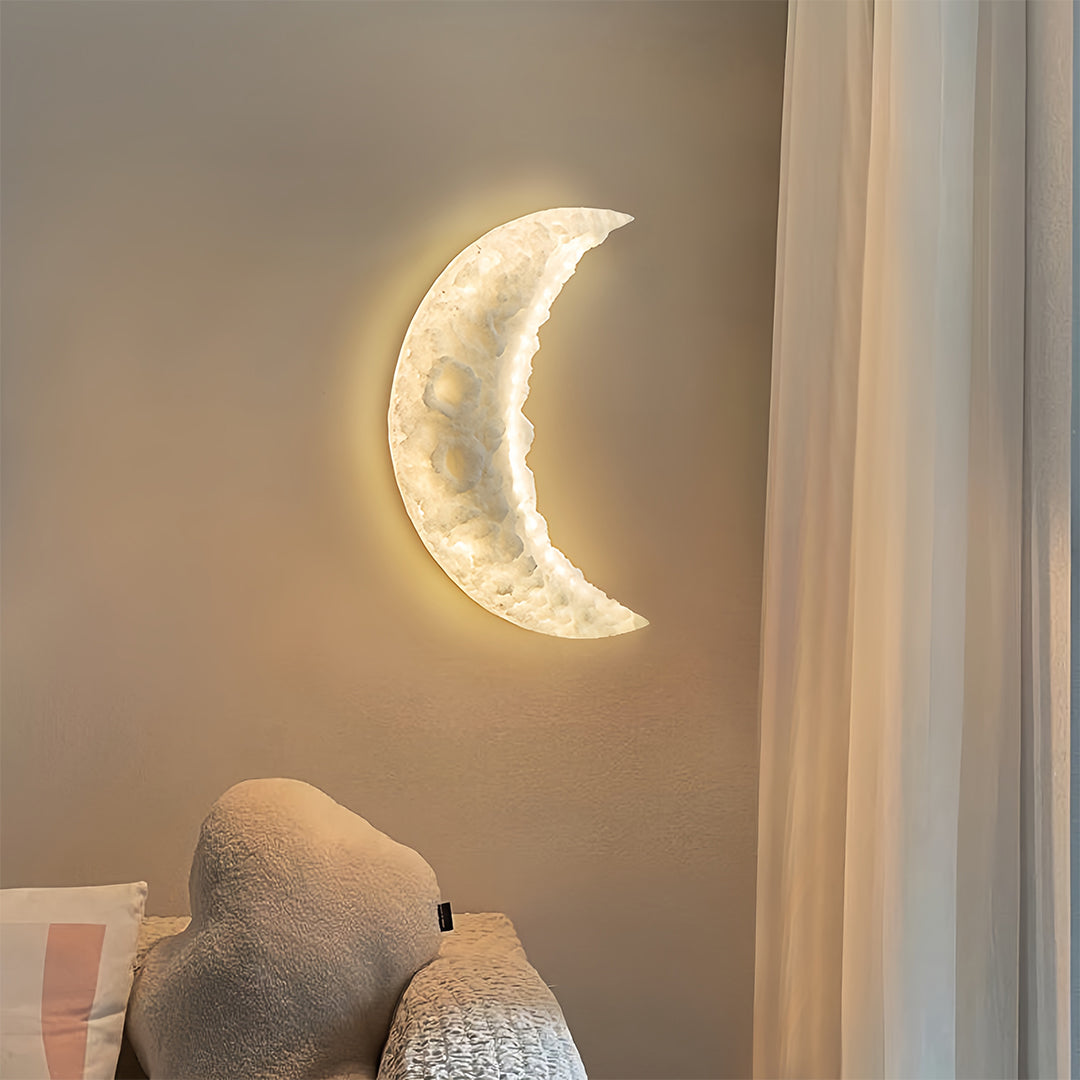 Modern Minimalist Crescent Moon LED Wall Sconce in White Resin