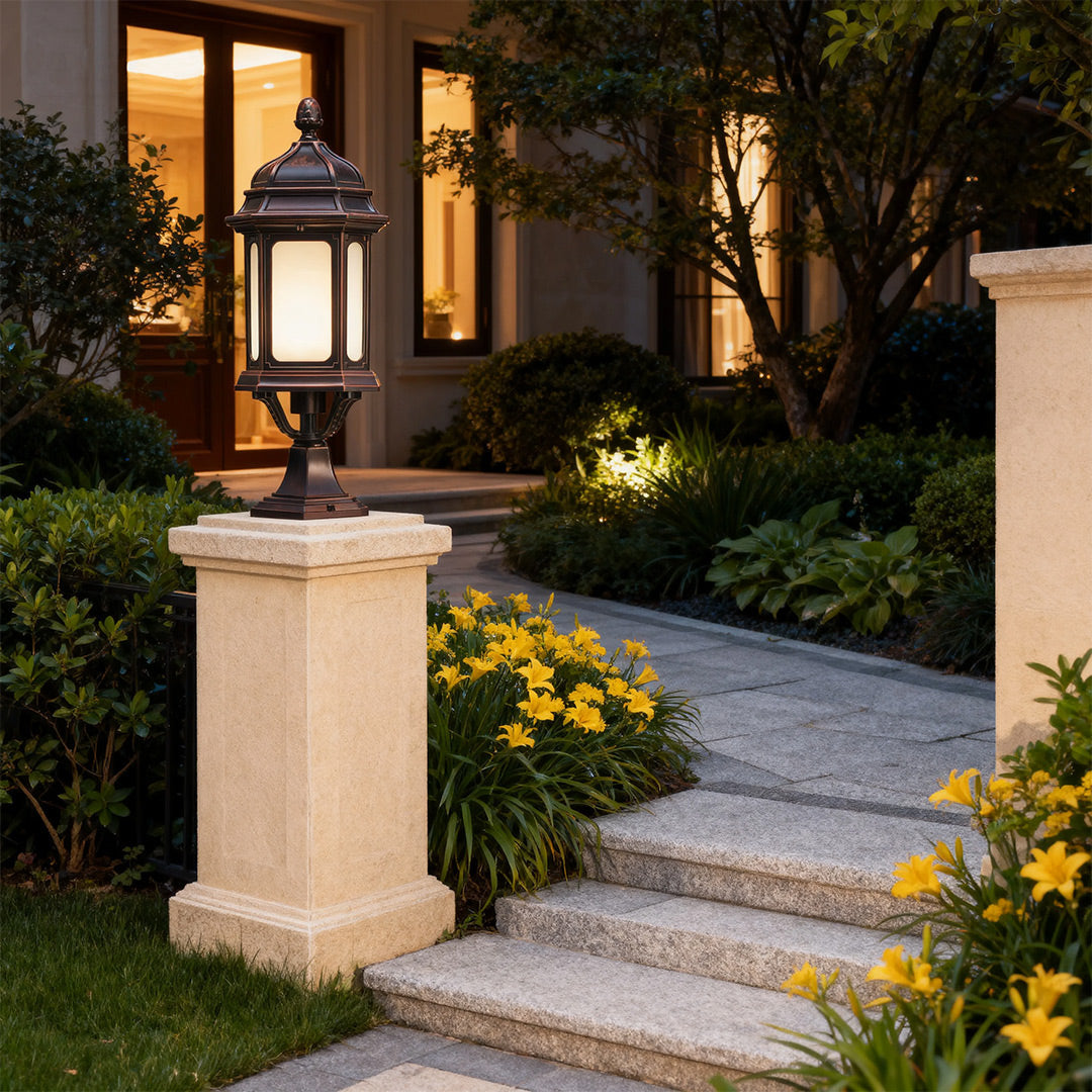European Classic Outdoor Pillar Light with Warm LED Glow