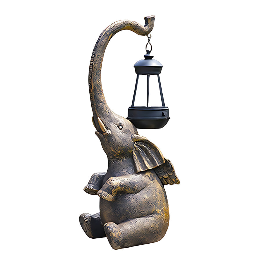 Handcrafted Resin Elephant Solar Lantern for Garden and Patio