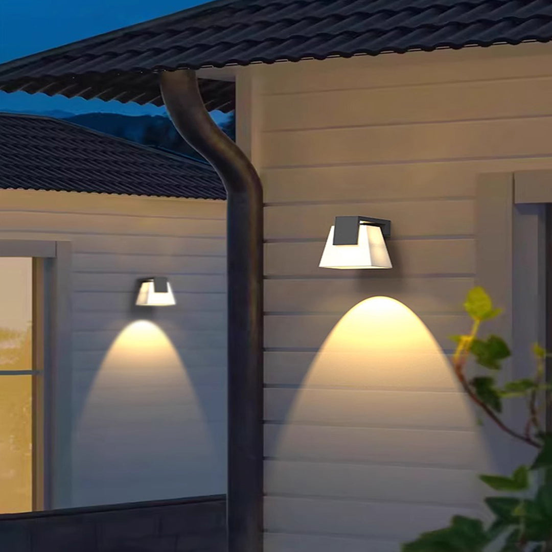 Geometric Outdoor Wall Sconce in Black Stainless Steel with Warm LED Light