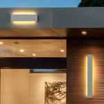 Modern Concrete Outdoor Wall Sconce with Warm LED Light, IP65 Waterproof Linear Fixture