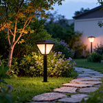 Solar Copper Bollard Path Light with Glass Shade for Garden Walkways