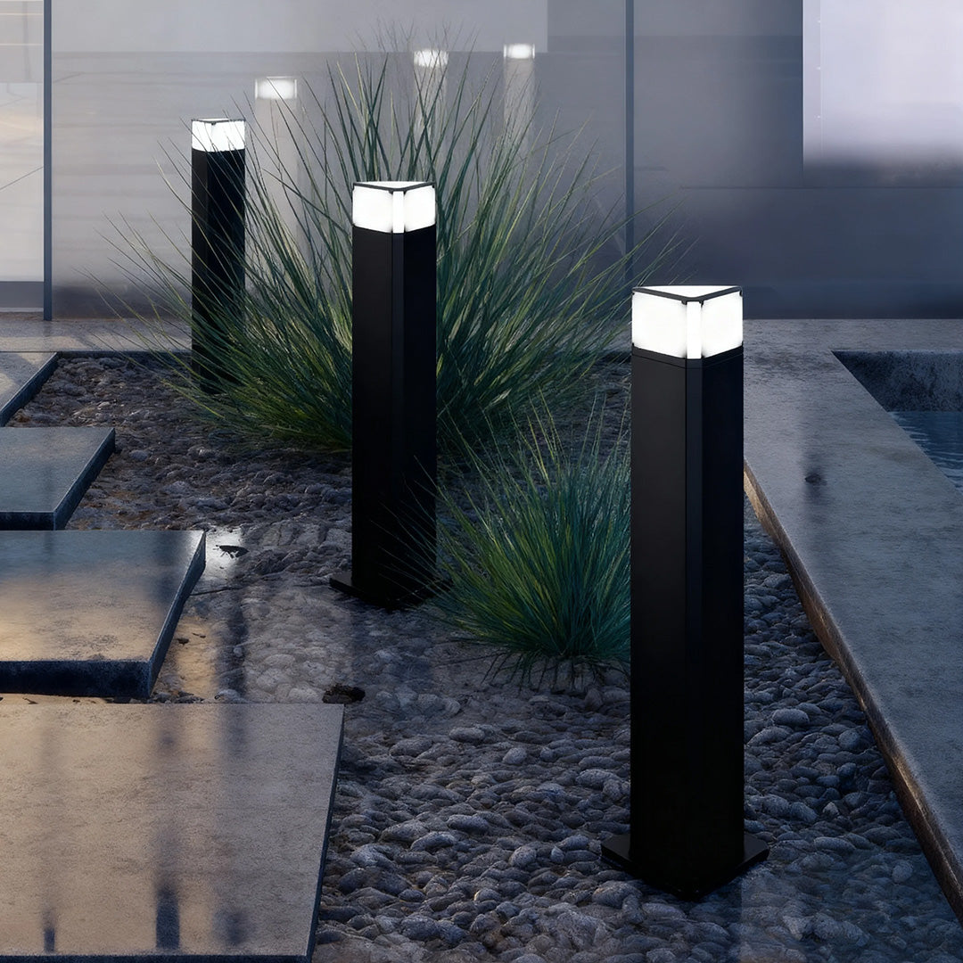 Modern Outdoor Pathway Bollard Lights, Black Aluminum LED Landscape Lighting