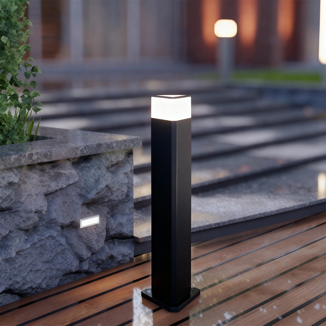 Modern Outdoor Pathway Bollard Lights, Black Aluminum LED Landscape Lighting