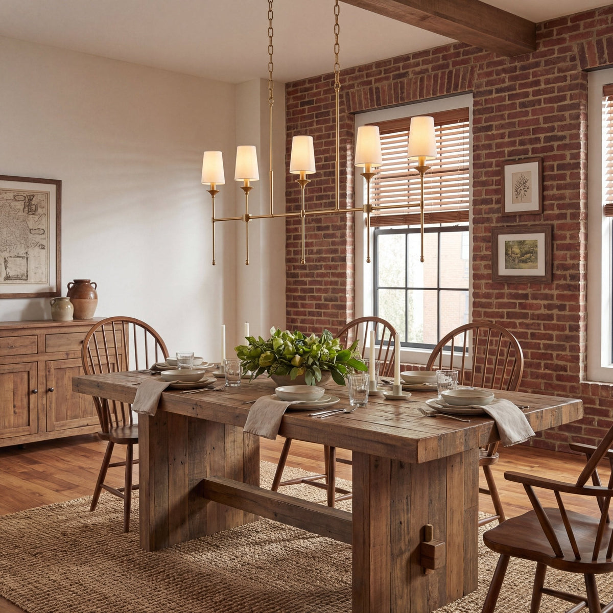 Arden Row Linear Chandelier in Brass, Black, or Nickel with Fabric Shades