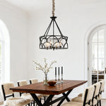 American Vintage Black Metal and Glass Chandelier with Adjustable Chain
