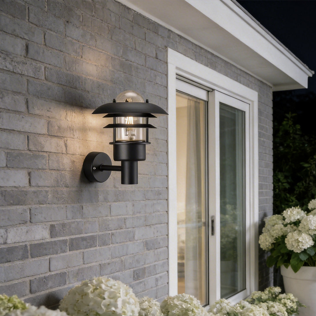 American Country Outdoor Wall Sconce with Warm LED Light, Waterproof Metal and Glass
