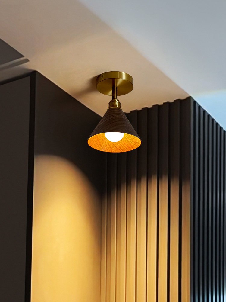 Cone Semi-Flush Ceiling Light in Walnut and Brass