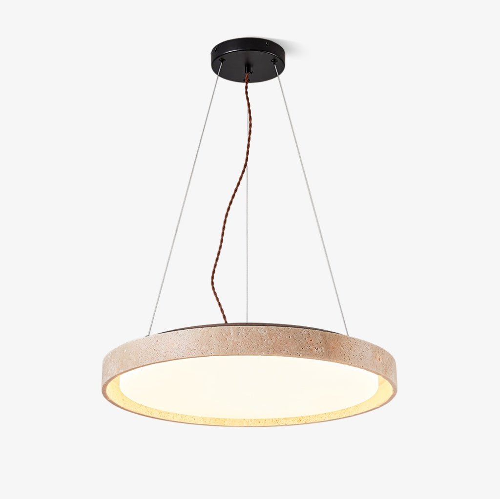 Travertine LED Pendant Light – Modern Stone Circle Pendant for Dining & Living