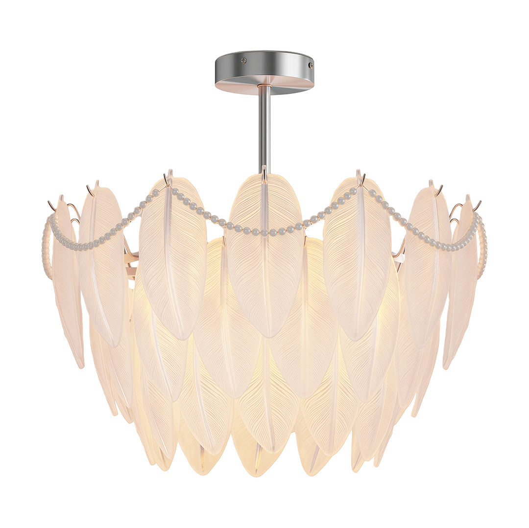 Feathers Full-Copper Chandelier with Pearl Glass Shades